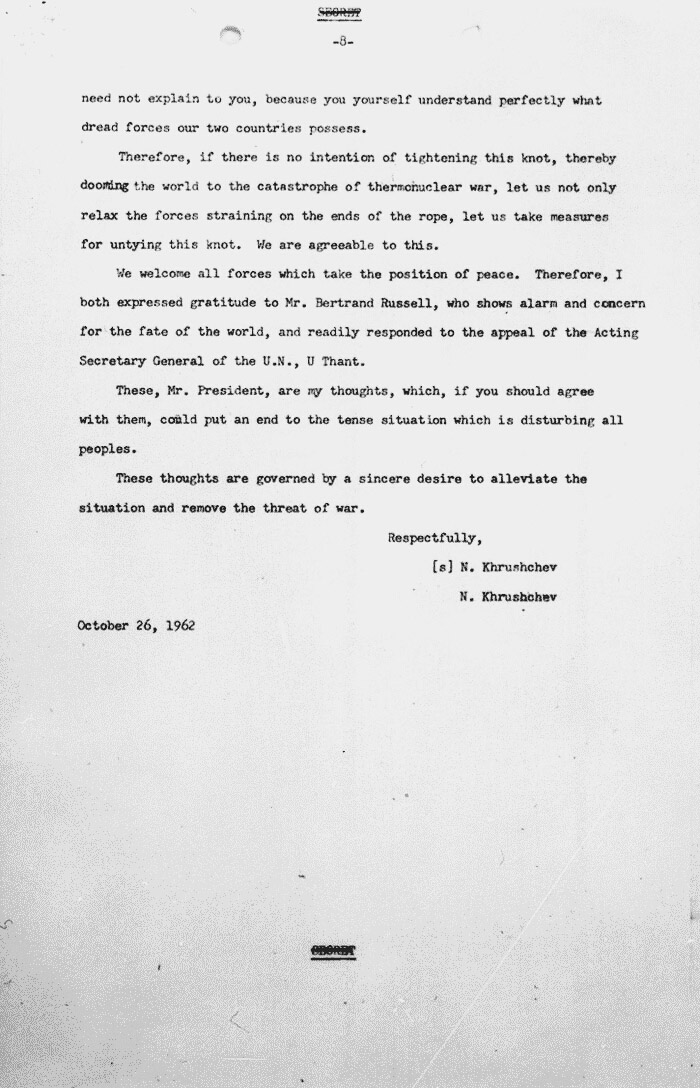 Premier Khrushchev's letter to President Kennedy, October 26, 1962.